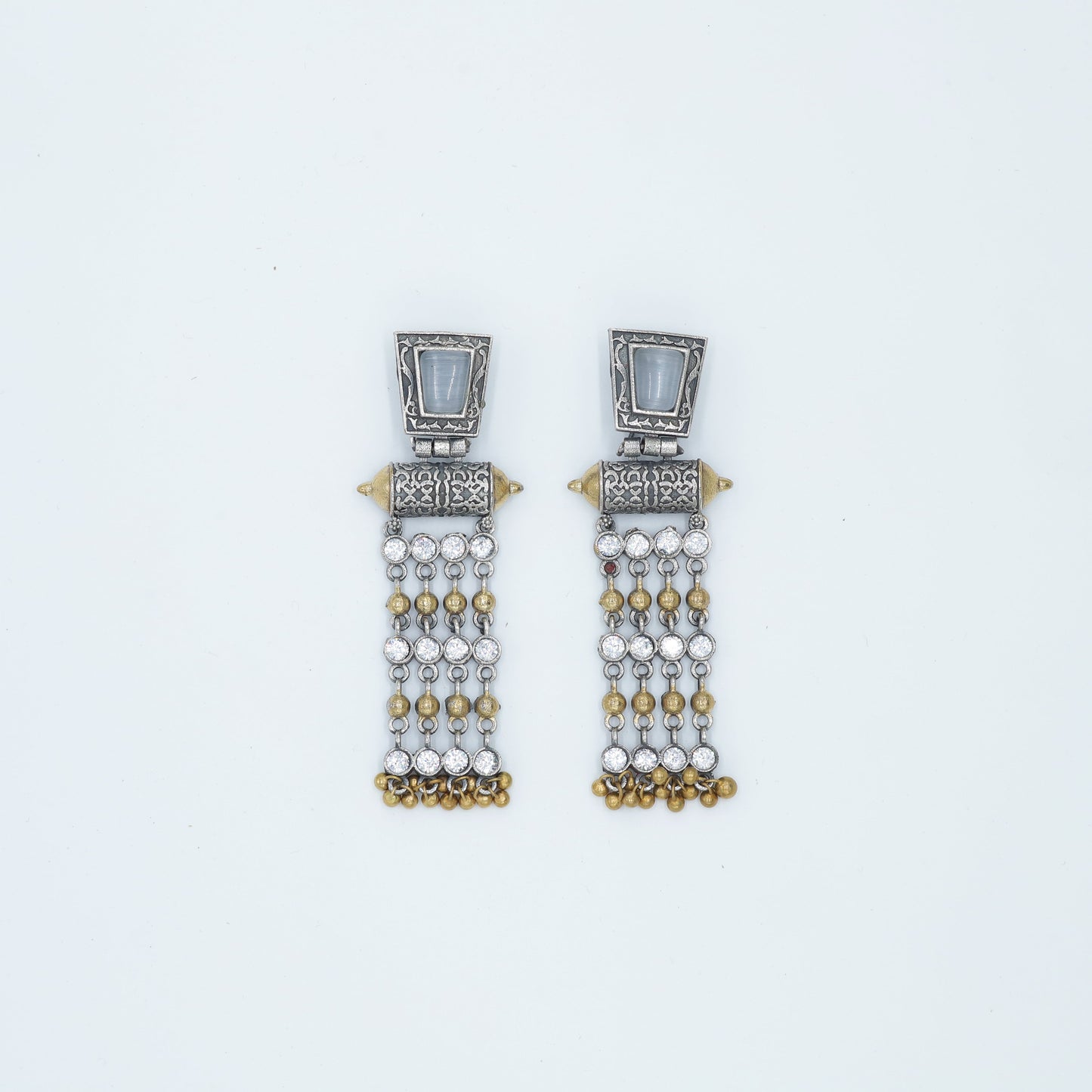 Zevar Club Effortless Long Tribal Silver-Gold Earrings