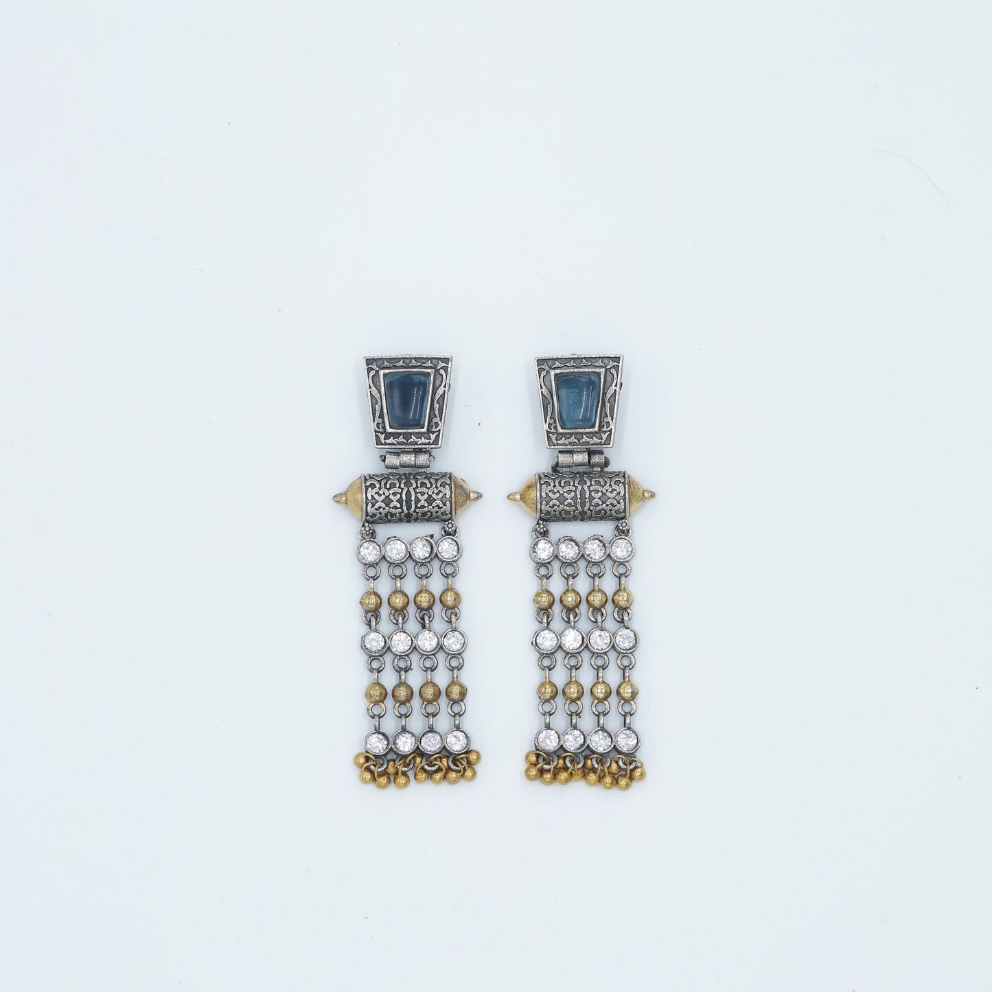 Zevar Club Effortless Long Tribal Silver-Gold Earrings