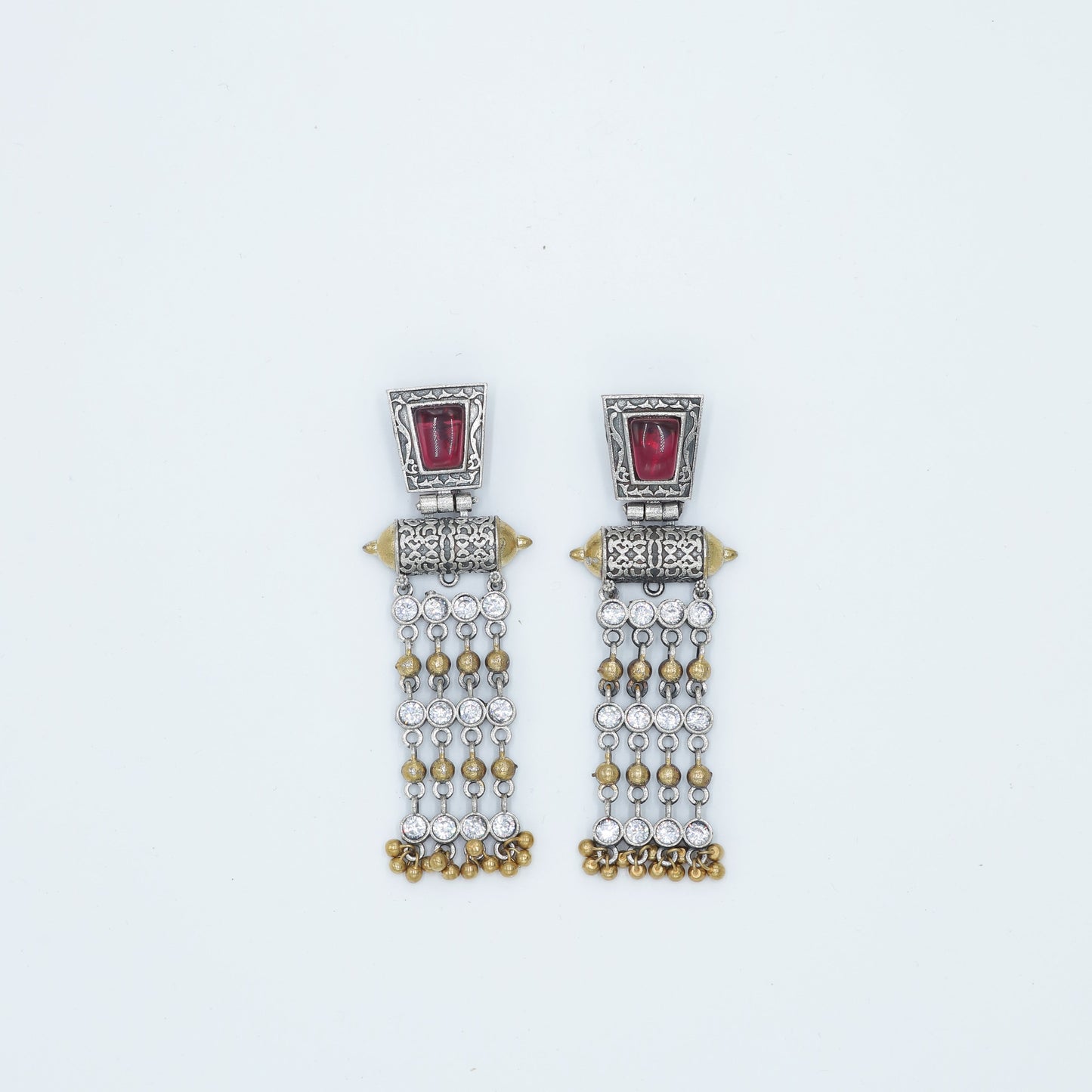 Zevar Club Effortless Long Tribal Silver-Gold Earrings