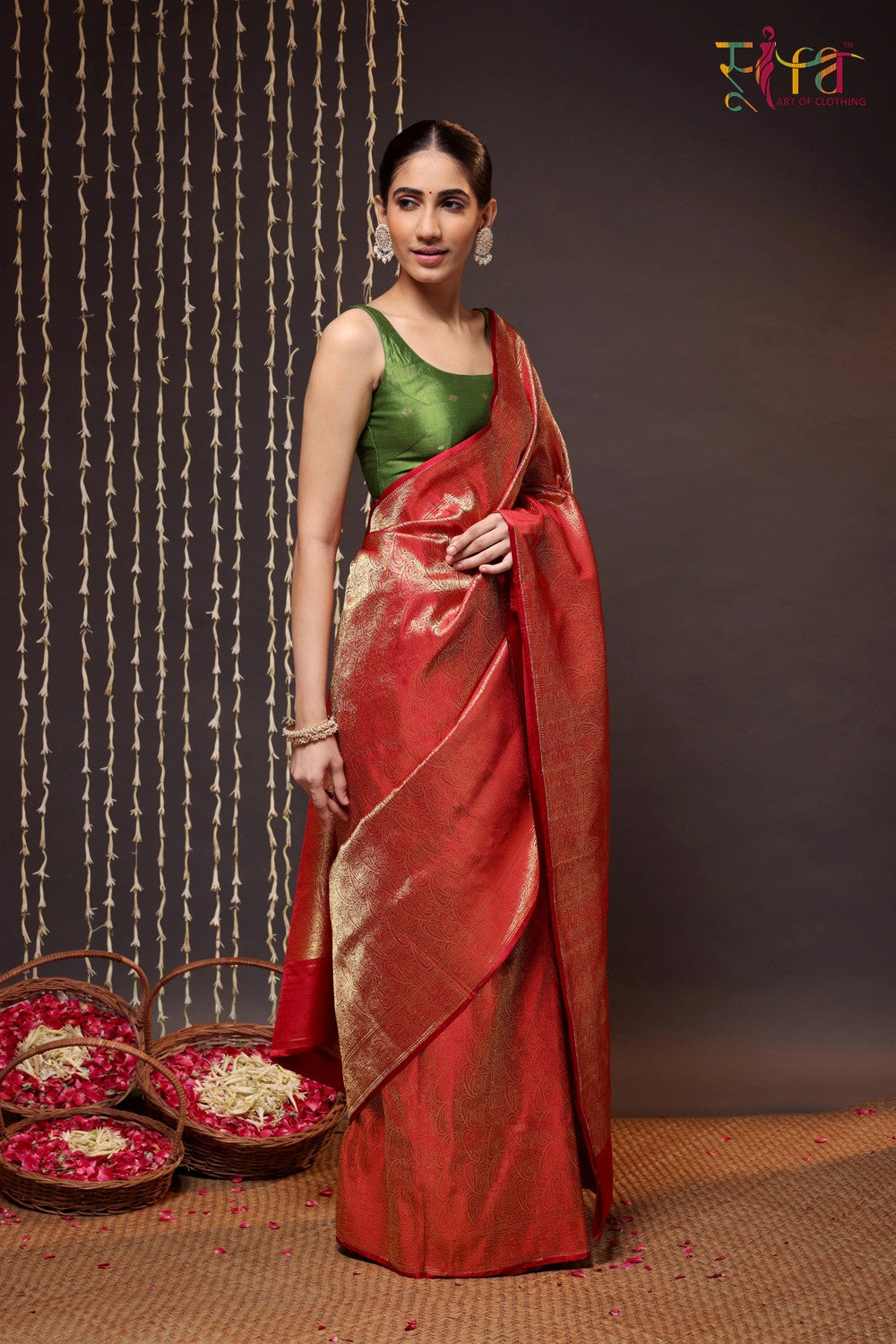 Ruby Red Handloom Pure Silk Tanchoi Saree