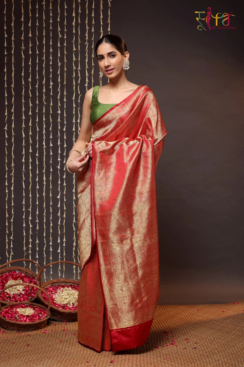 Ruby Red Handloom Pure Silk Tanchoi Saree