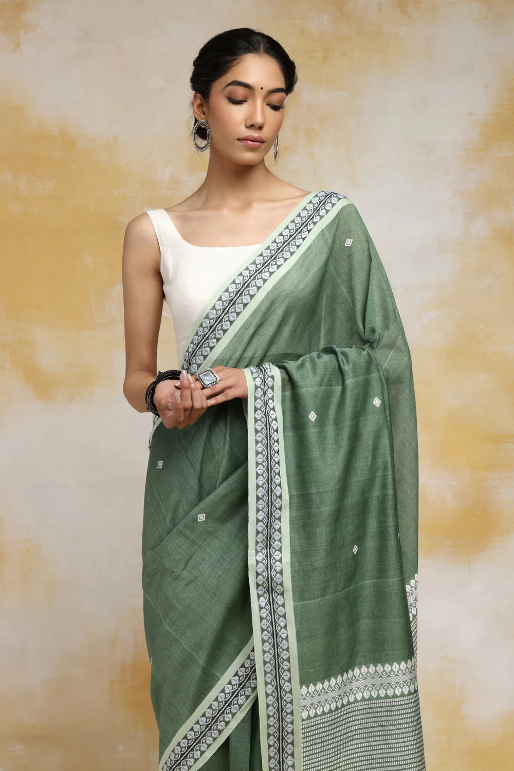 Handloom Sea Green Soft Cotton Saree