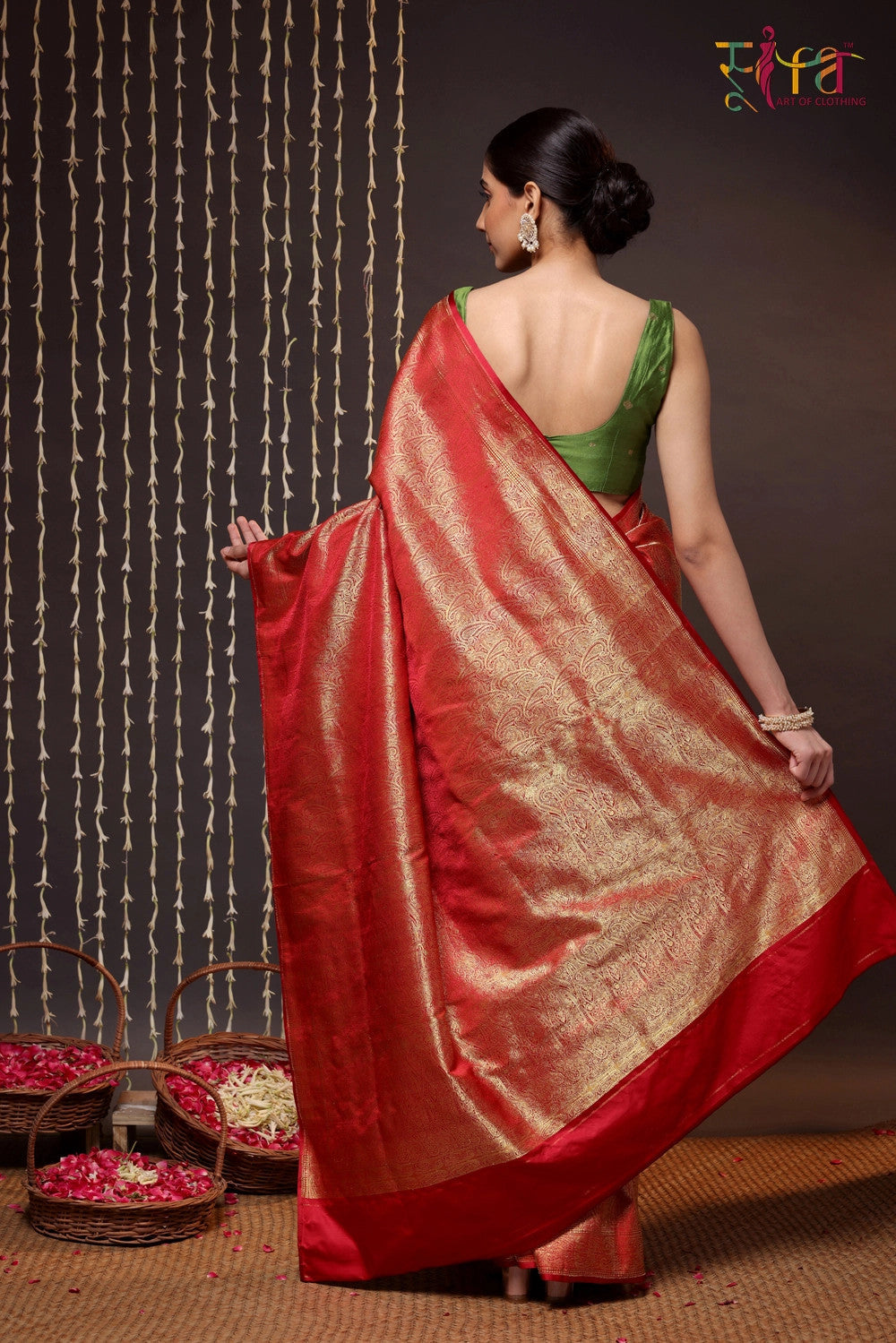 Ruby Red Handloom Pure Silk Tanchoi Saree