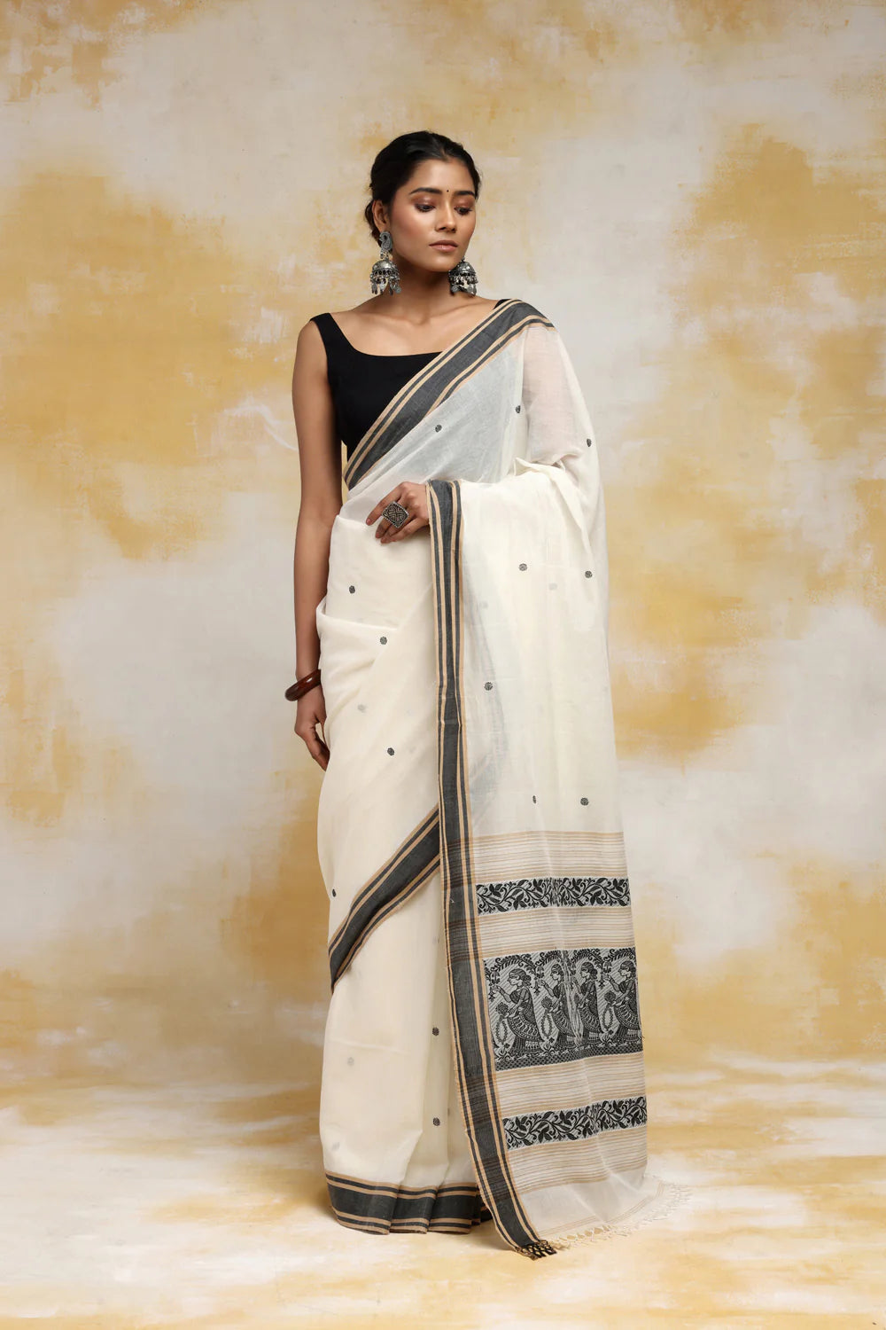 Handloom Off White Soft Cotton Baluchuri Saree