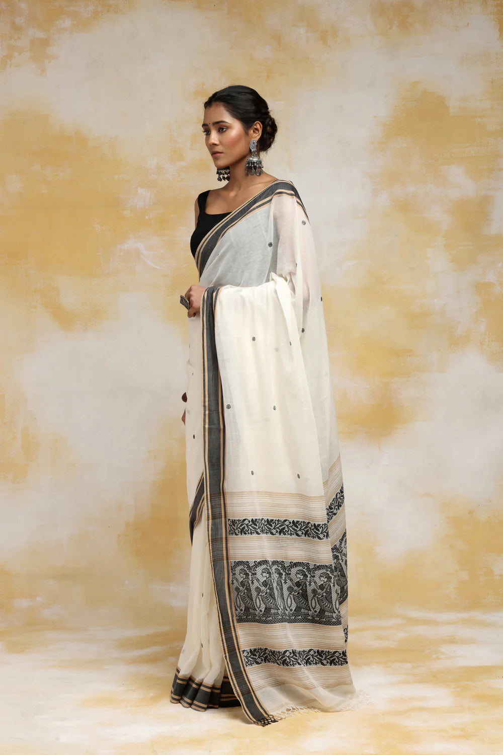 Handloom Off White Soft Cotton Baluchuri Saree