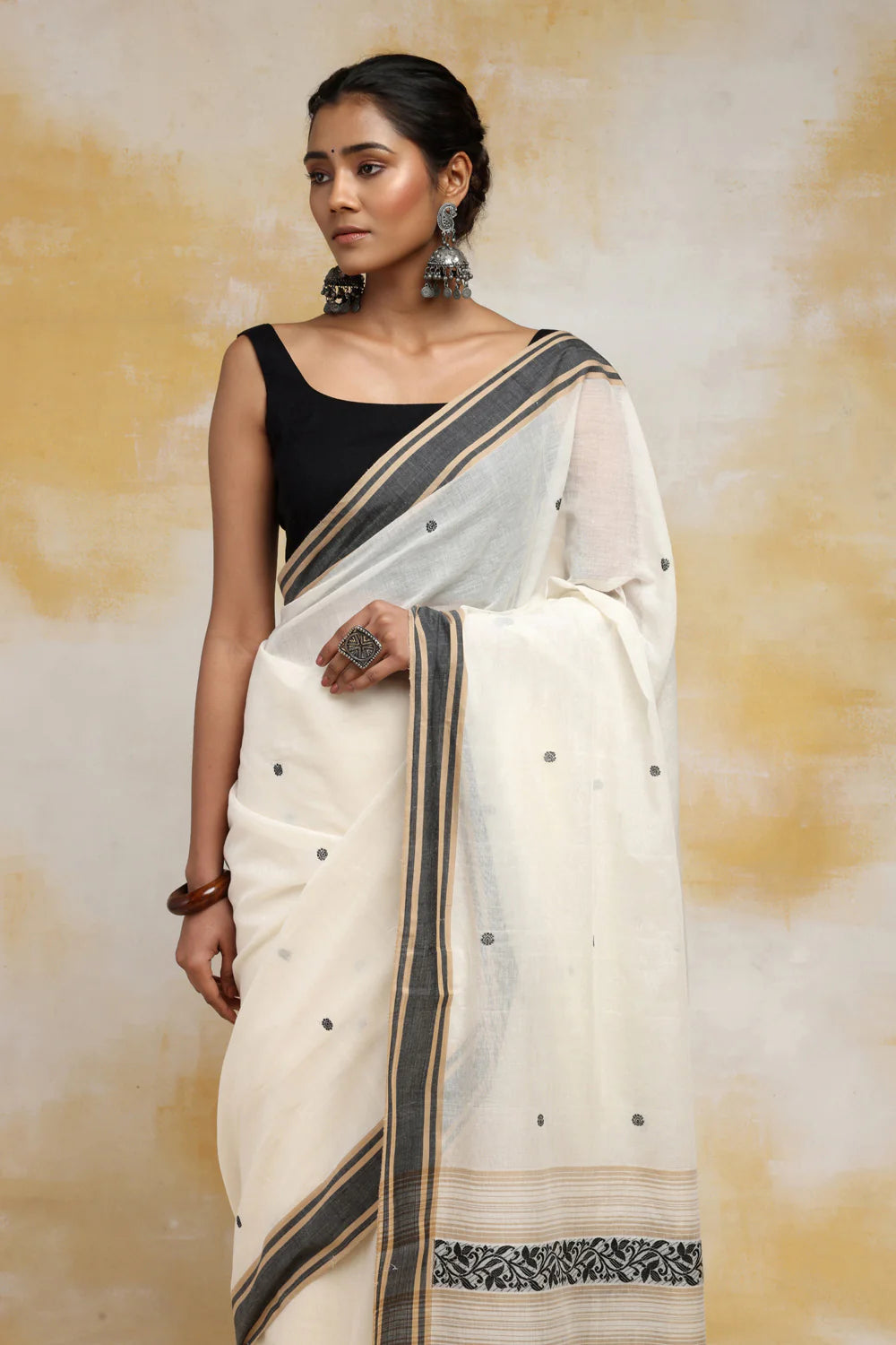 Handloom Off White Soft Cotton Baluchuri Saree