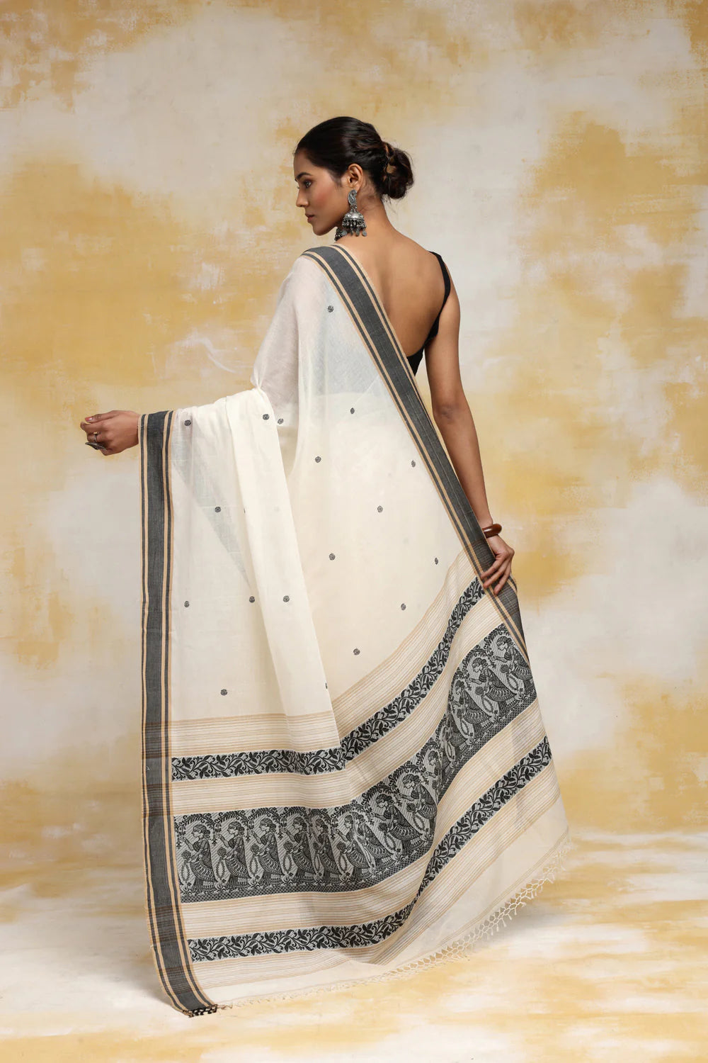 Handloom Off White Soft Cotton Baluchuri Saree