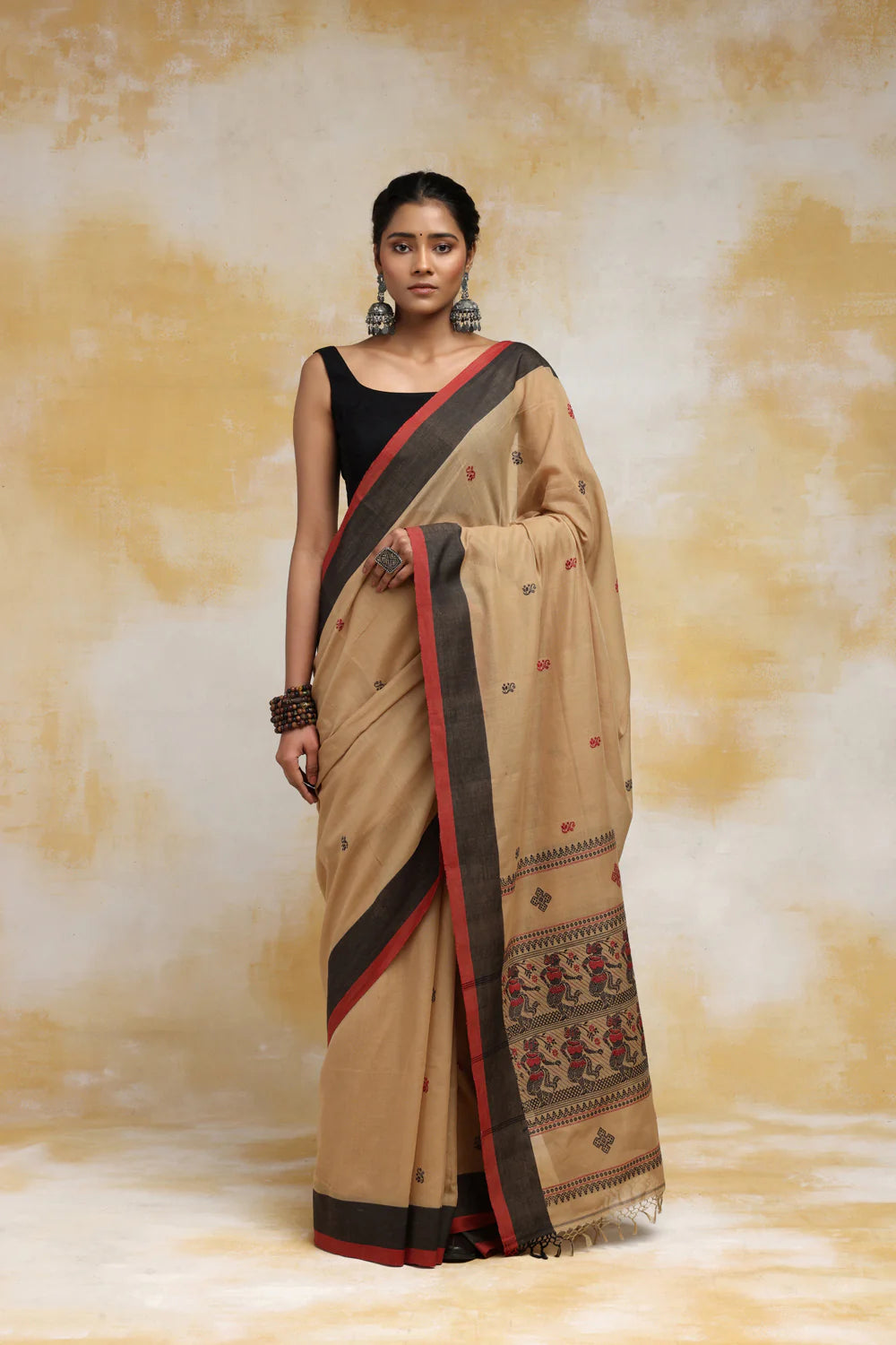 Handloom Peanut Brown Soft Cotton Baluchuri Saree