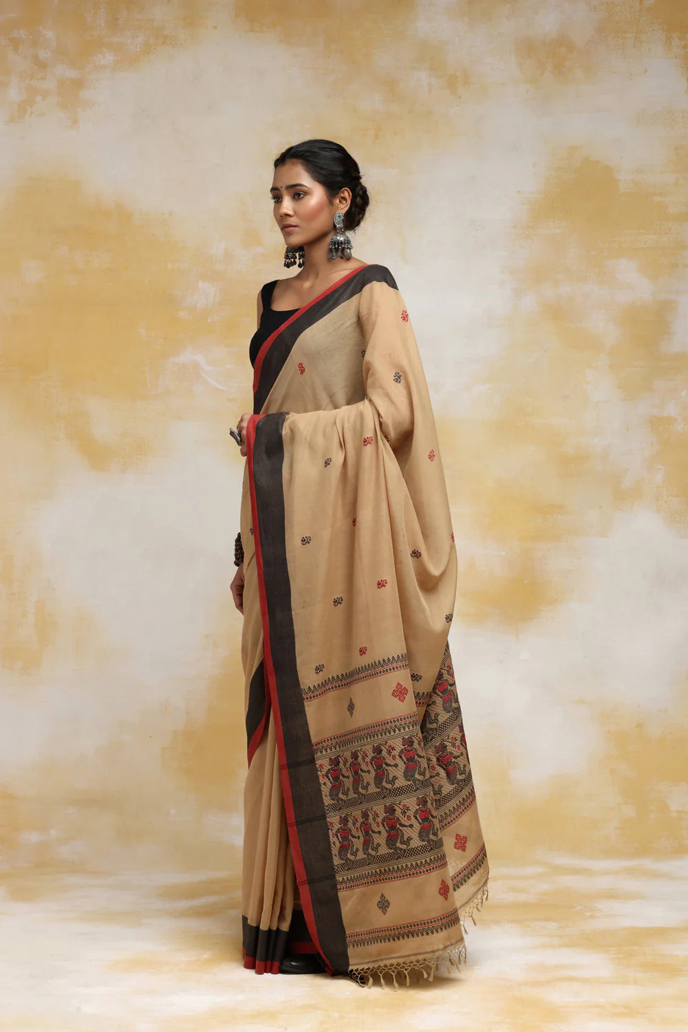 Handloom Peanut Brown Soft Cotton Baluchuri Saree