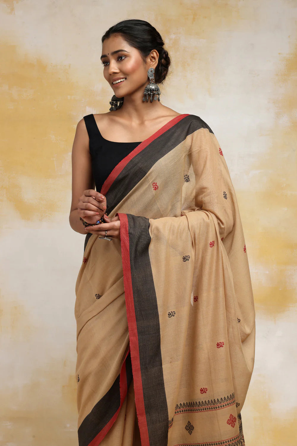 Handloom Peanut Brown Soft Cotton Baluchuri Saree