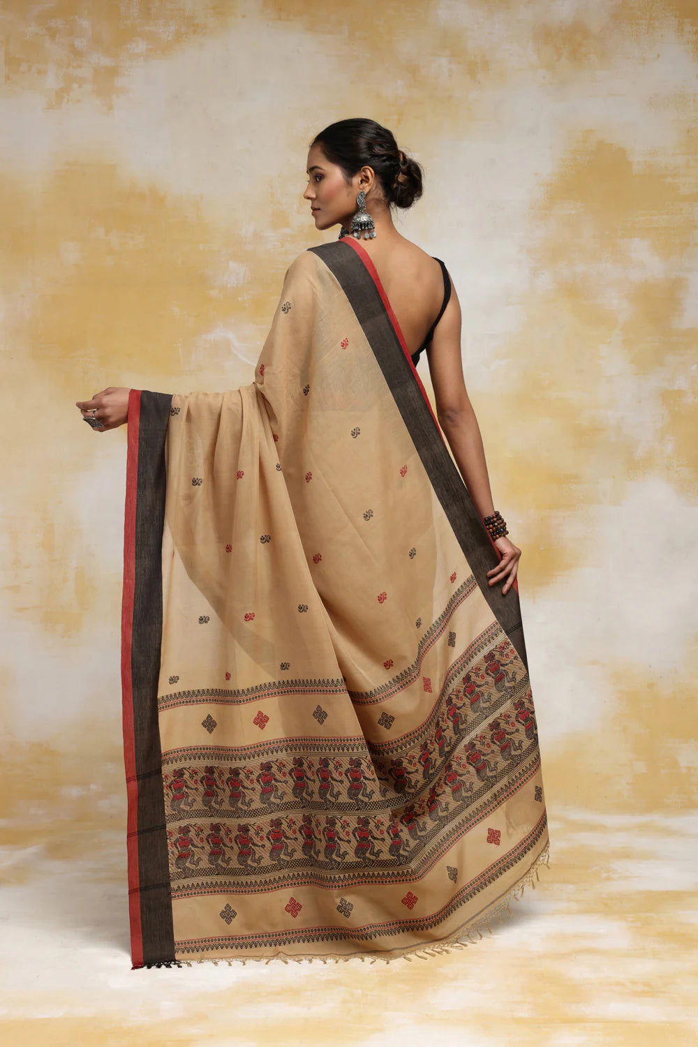 Handloom Peanut Brown Soft Cotton Baluchuri Saree