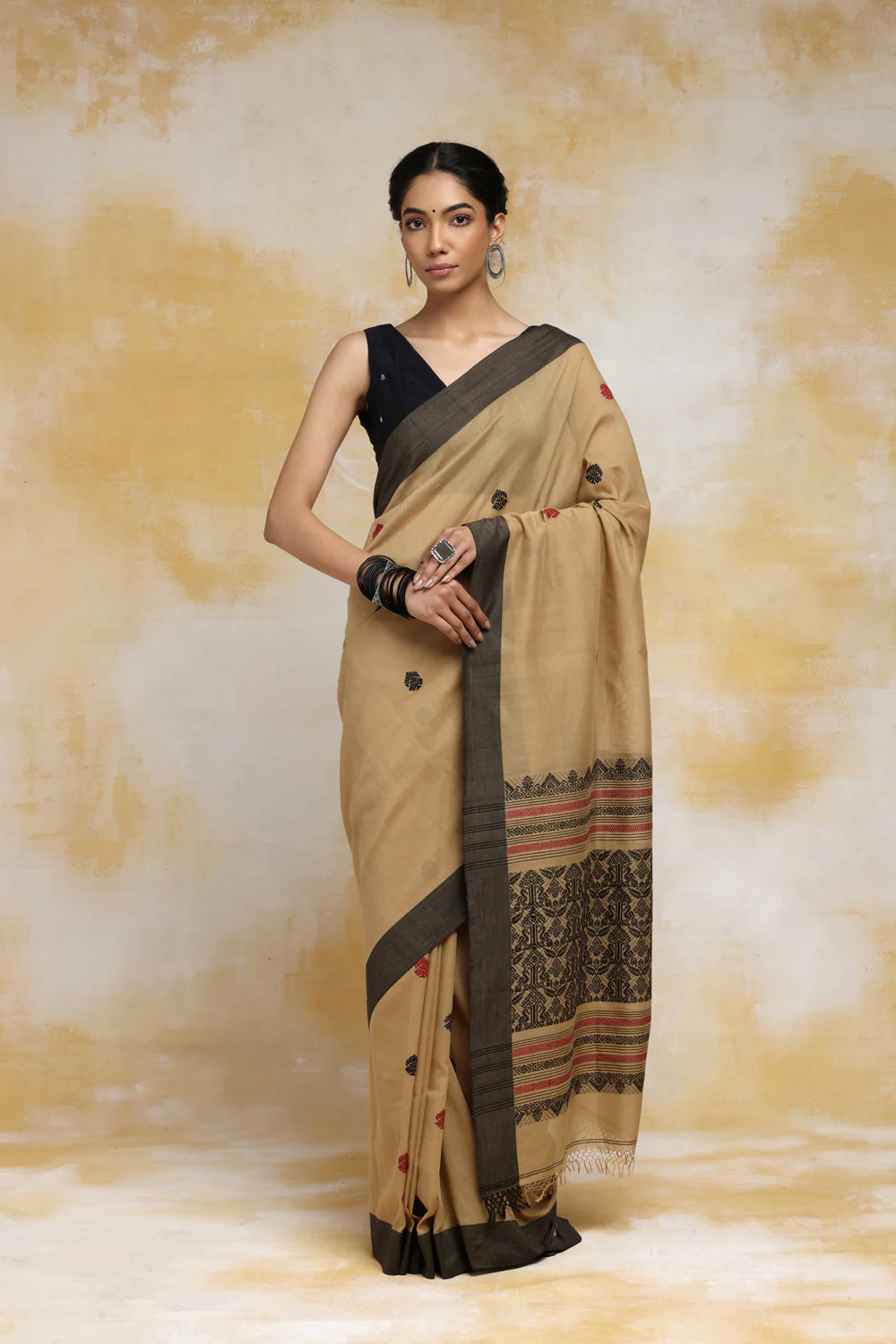 Handloom Brown Soft Cotton Baluchuri Saree