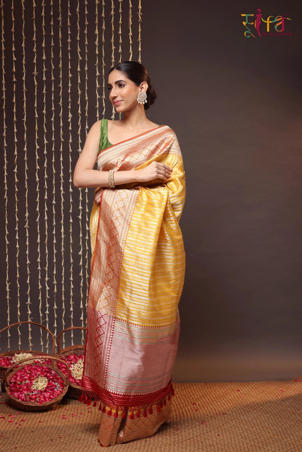 Handloom Bright Yellow Brocade Banarasi Pure Silk Saree