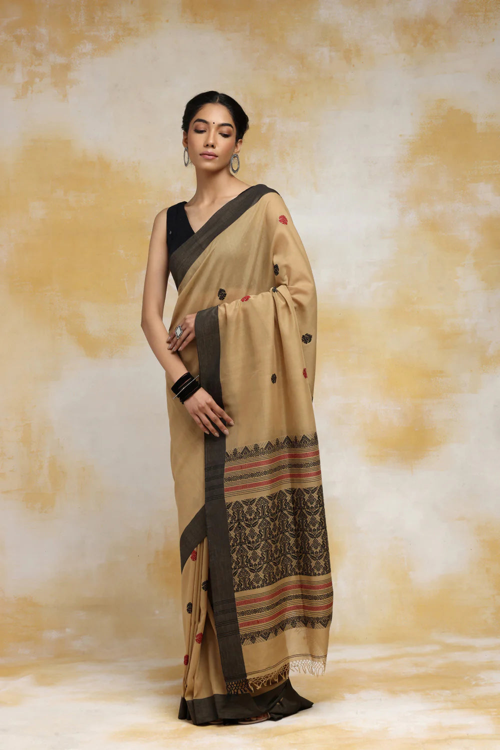 Handloom Brown Soft Cotton Baluchuri Saree