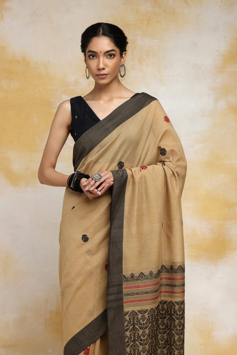 Handloom Brown Soft Cotton Baluchuri Saree