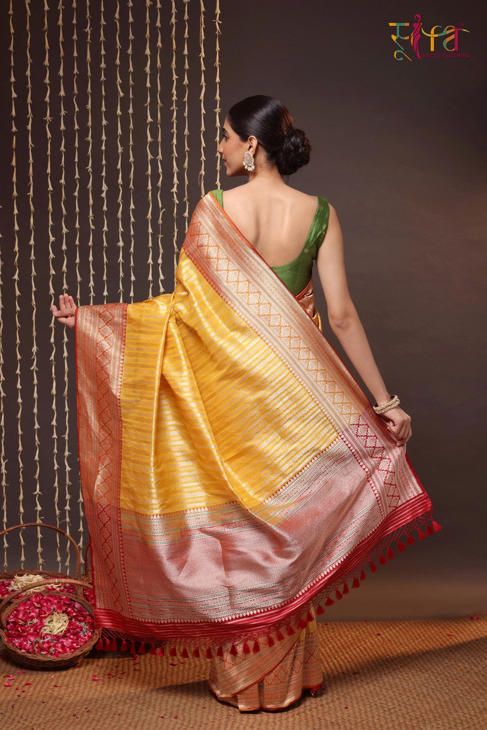 Handloom Bright Yellow Brocade Banarasi Pure Silk Saree