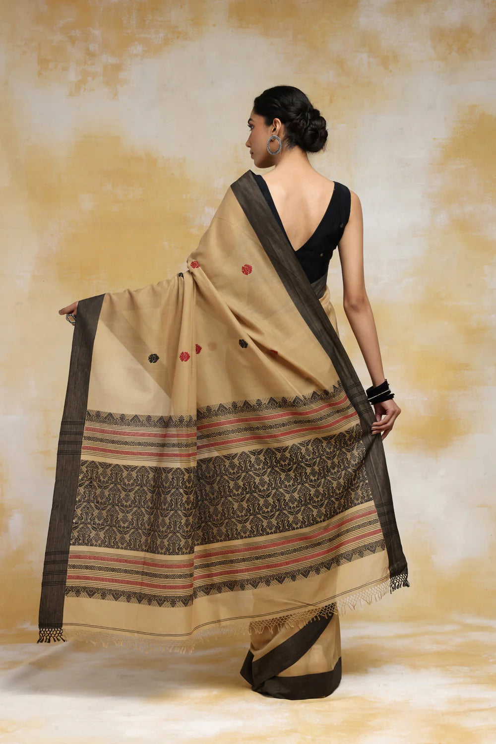 Handloom Brown Soft Cotton Baluchuri Saree