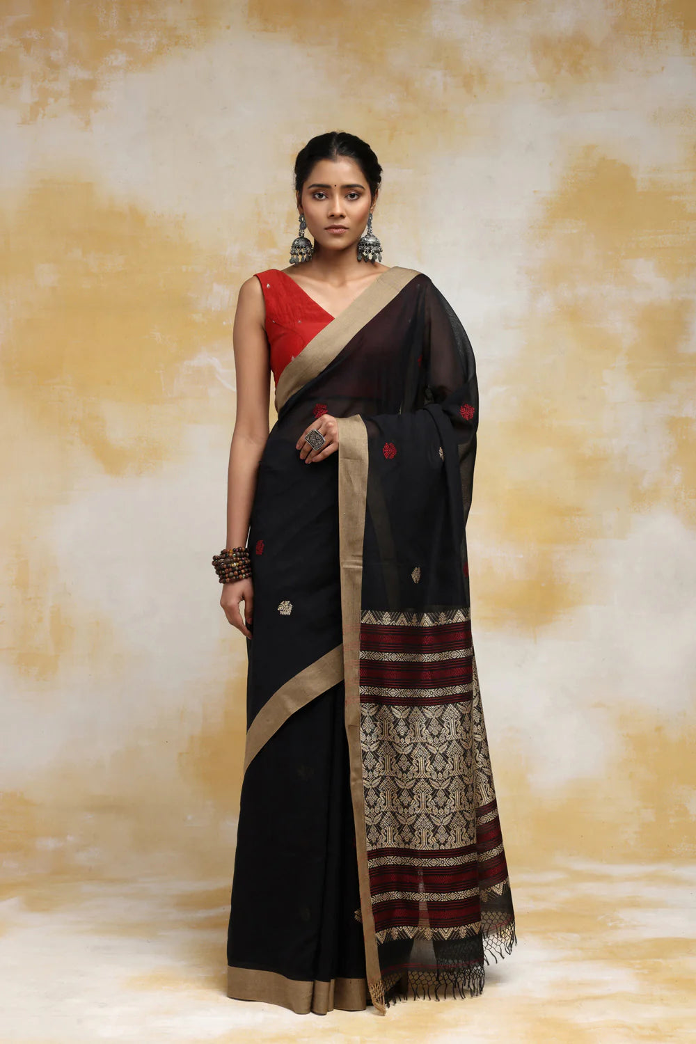 Handloom Black  Soft Cotton Baluchuri Saree