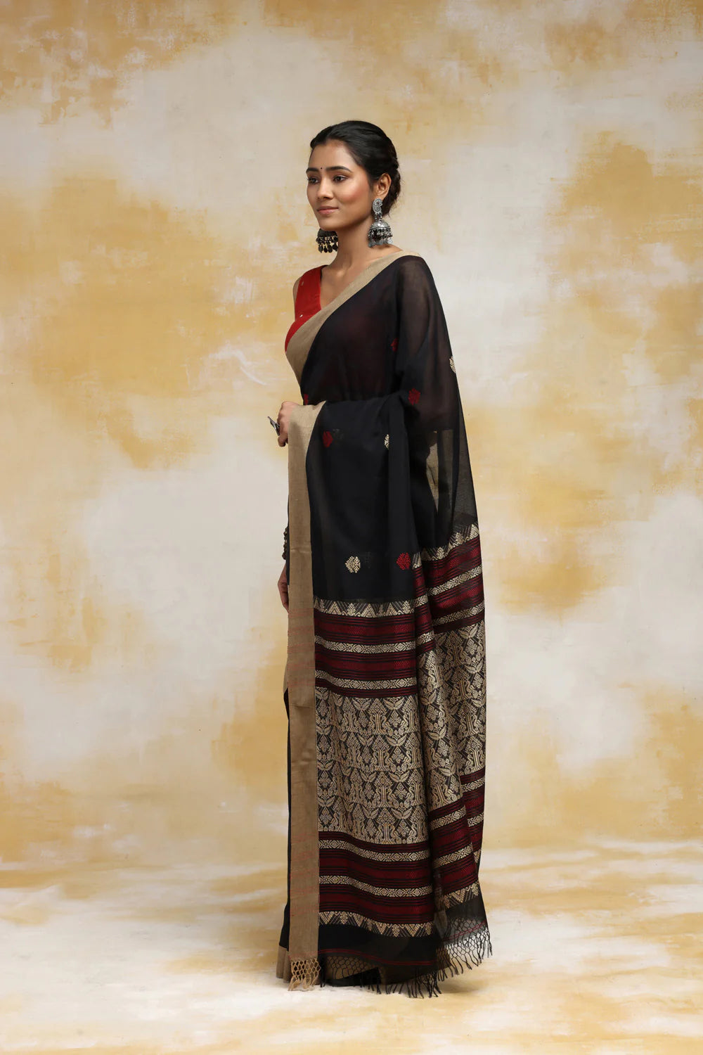 Handloom Black  Soft Cotton Baluchuri Saree