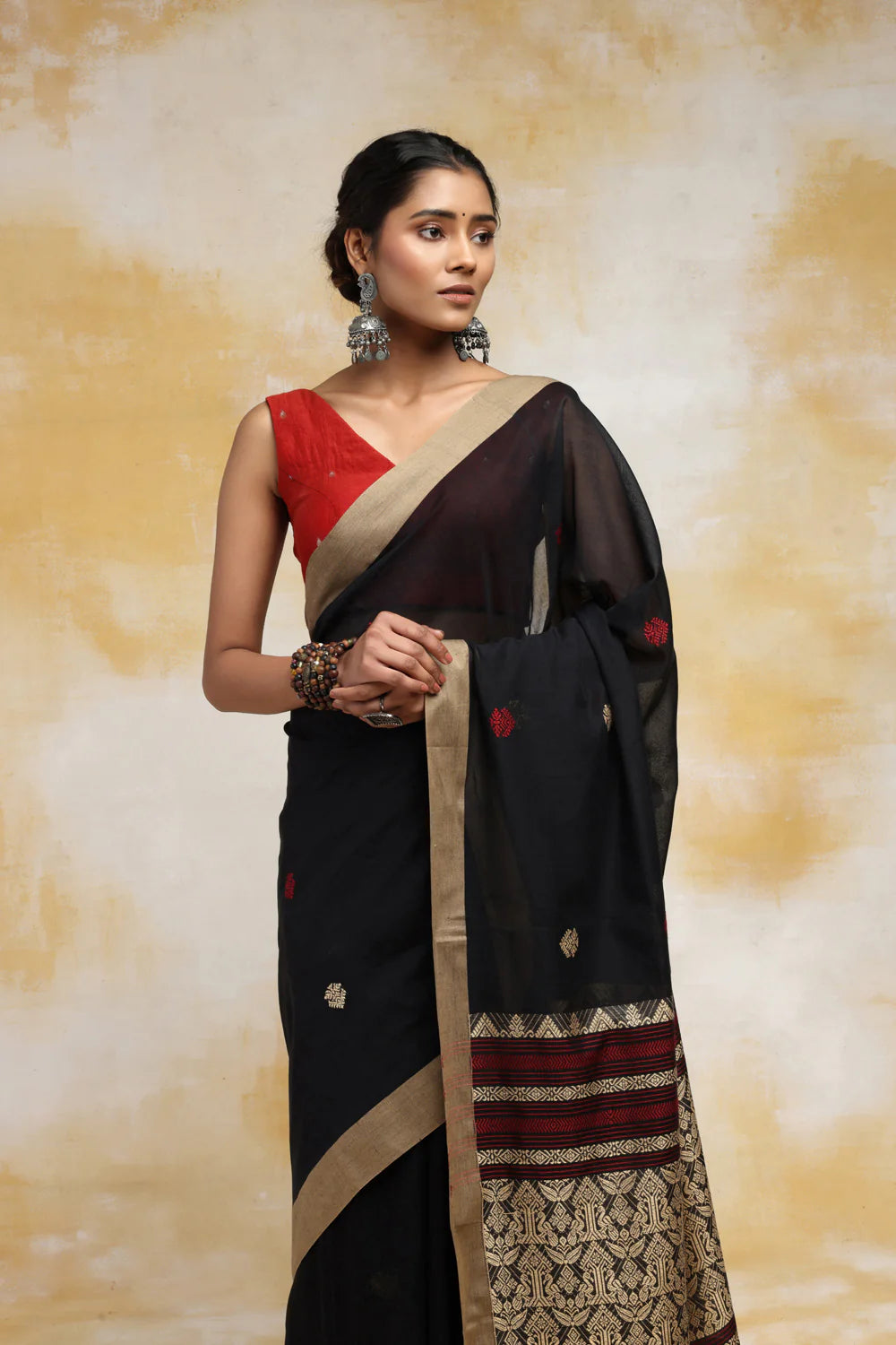 Handloom Black  Soft Cotton Baluchuri Saree