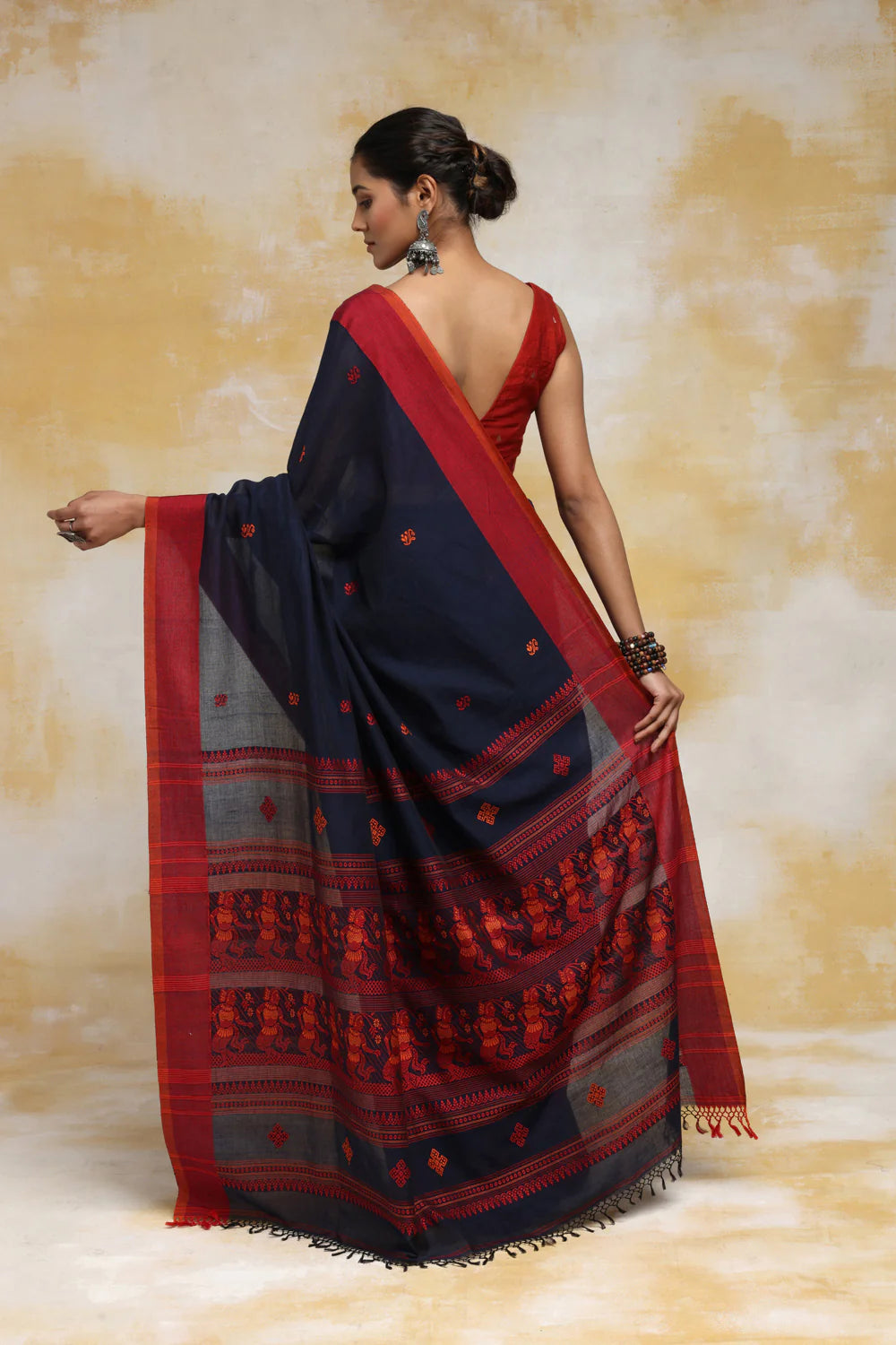 Handloom Navy Blue Soft Cotton Baluchuri Saree