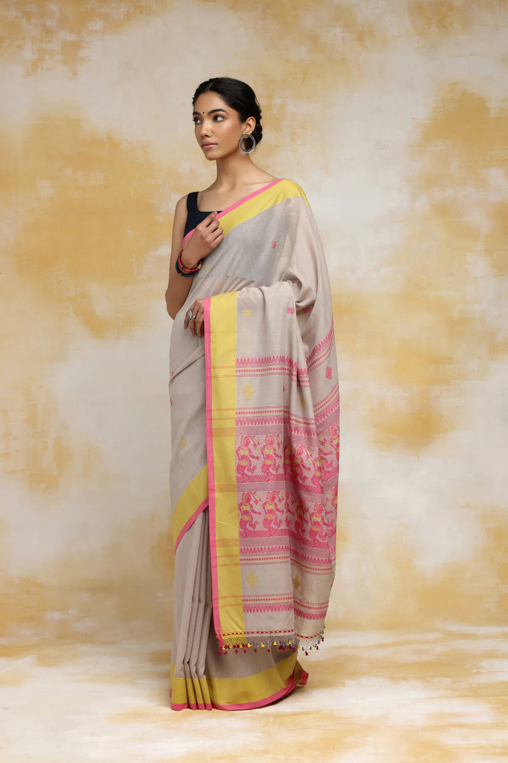 Handloom Grey Soft Cotton Baluchuri Saree