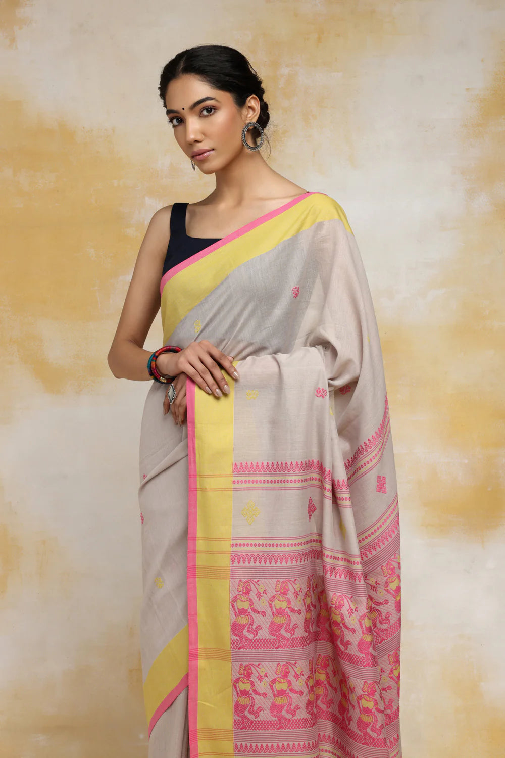 Handloom Grey Soft Cotton Baluchuri Saree