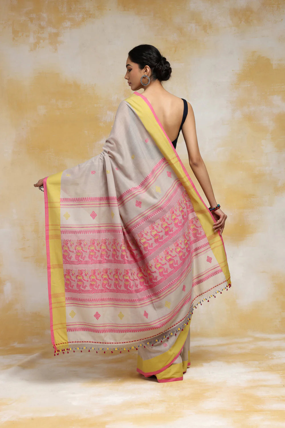 Handloom Grey Soft Cotton Baluchuri Saree