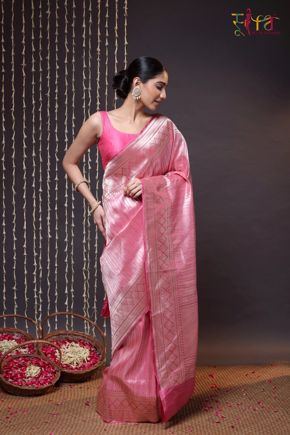 Handloom Pink Pure Silk Brocade Banarasi Saree