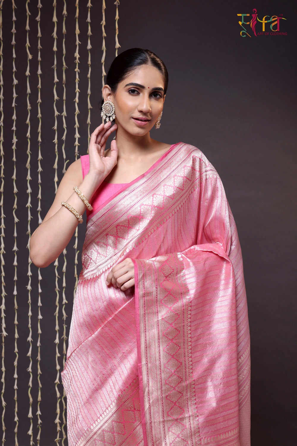 Handloom Pink Pure Silk Brocade Banarasi Saree