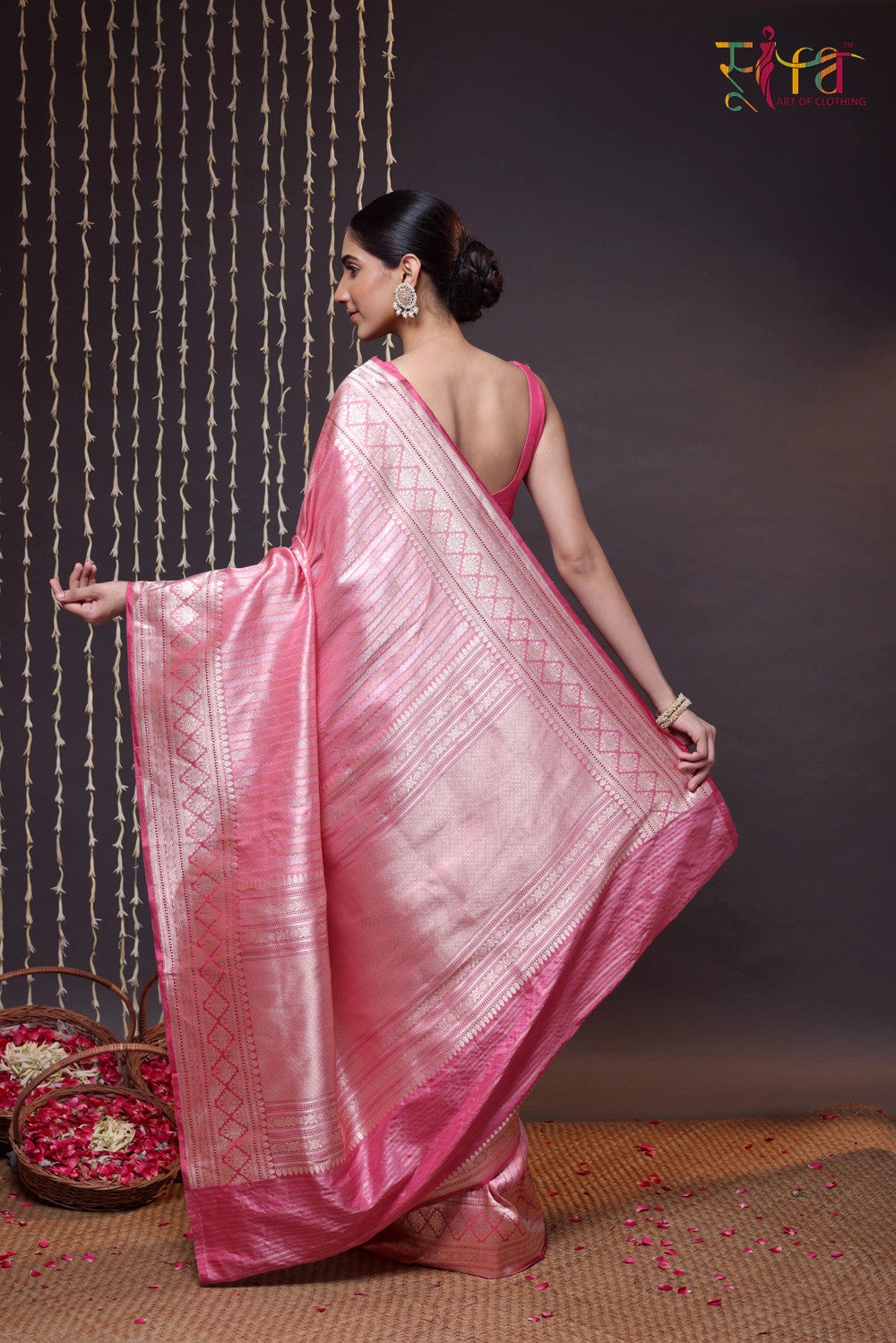 Handloom Pink Pure Silk Brocade Banarasi Saree