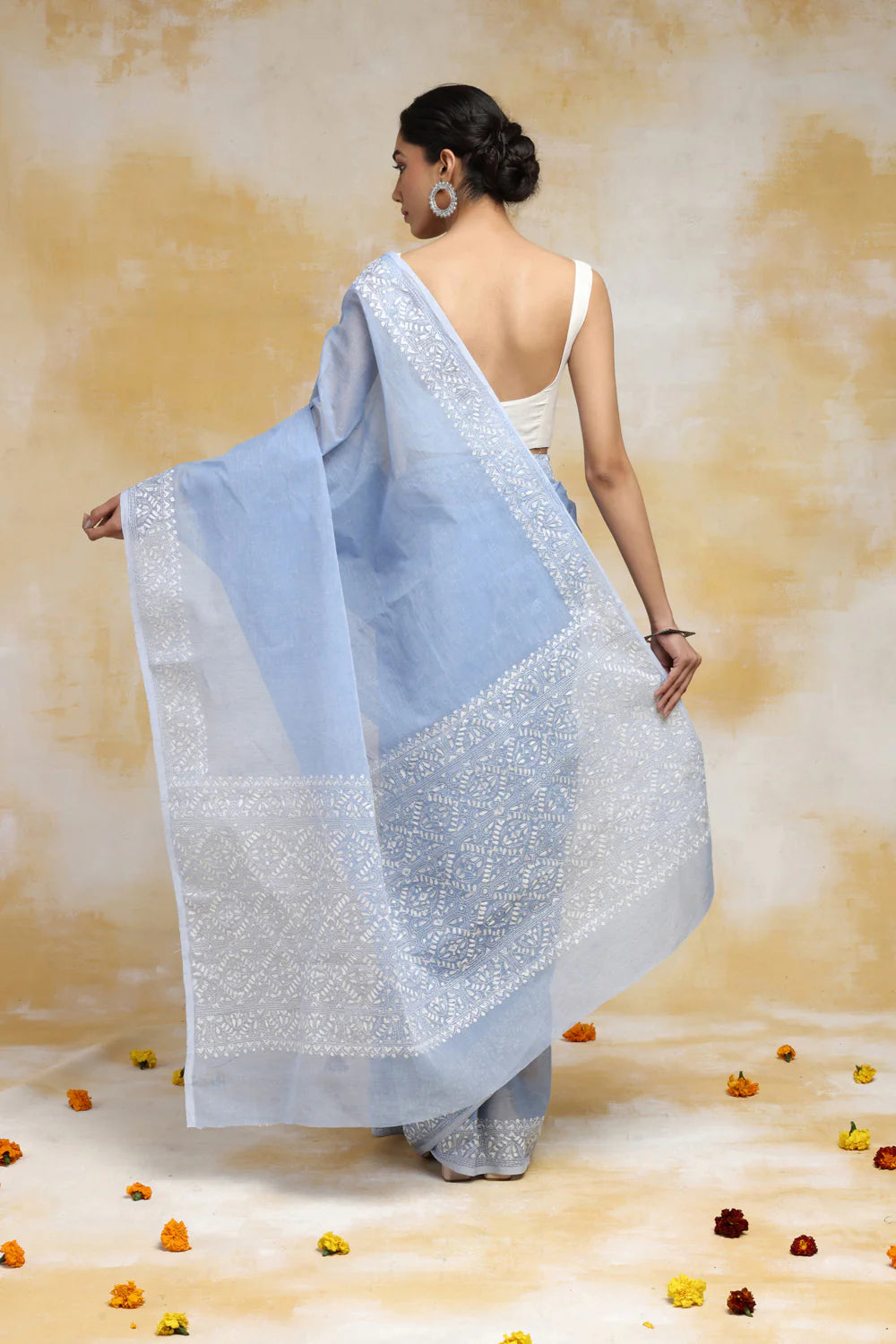 Handloom Baby Blue Pure Cotton Kantha Saree