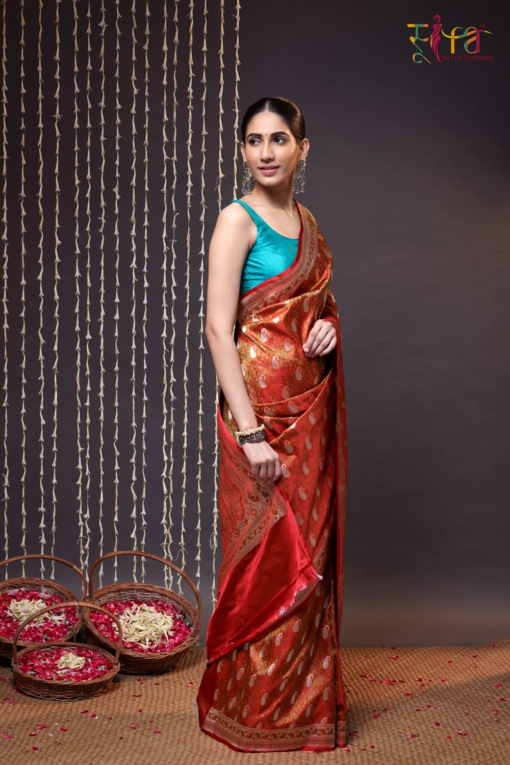 Handloom Orange Pure Silk Tanchoi Saree With Zari