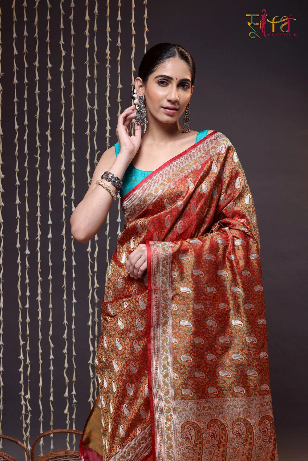 Handloom Orange Pure Silk Tanchoi Saree With Zari