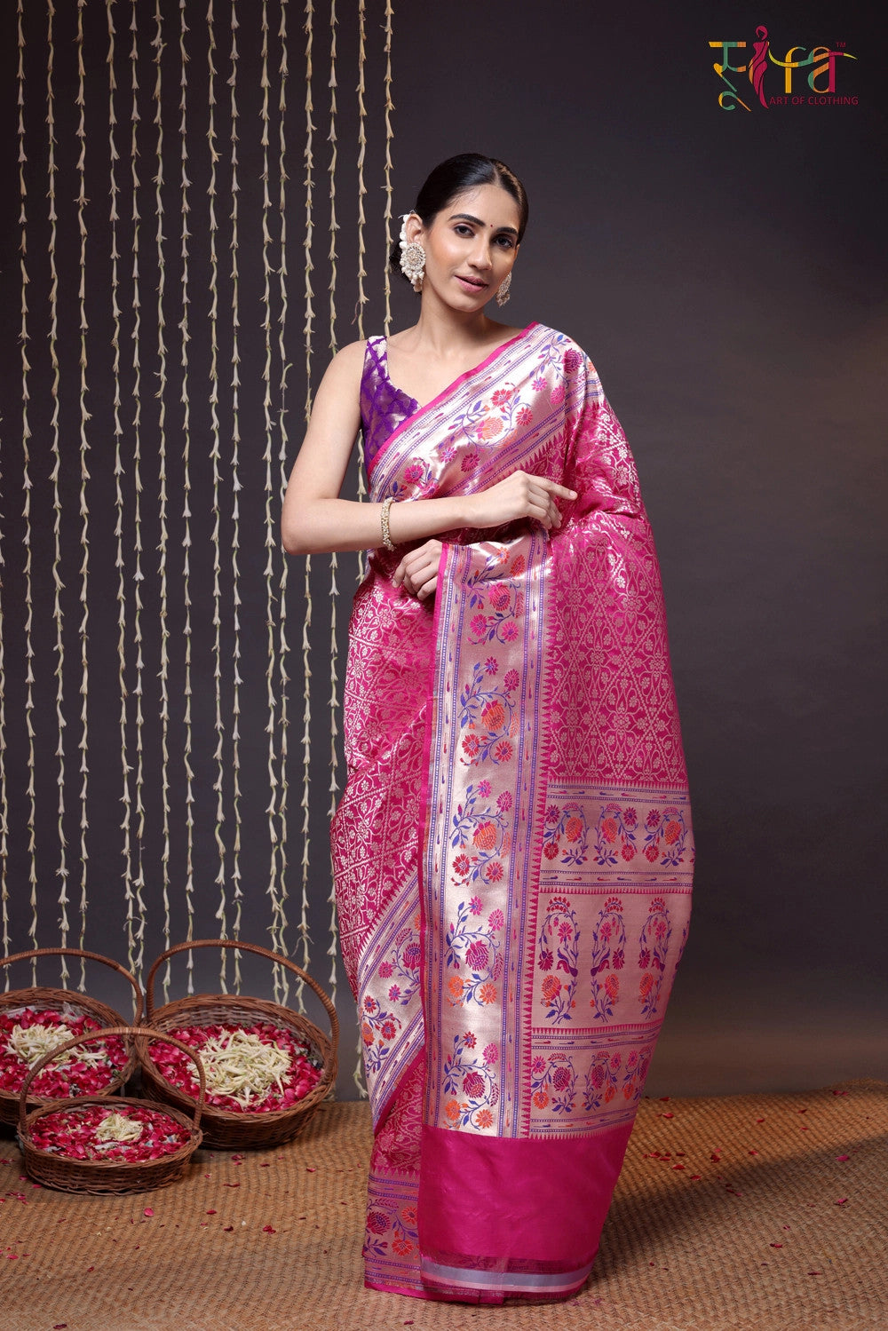 Magenta Handloom Pure Silk Banarasi Paithani Saree