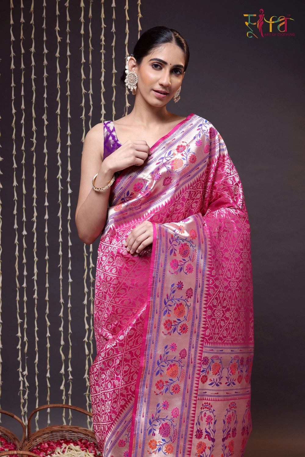 Magenta Handloom Pure Silk Banarasi Paithani Saree