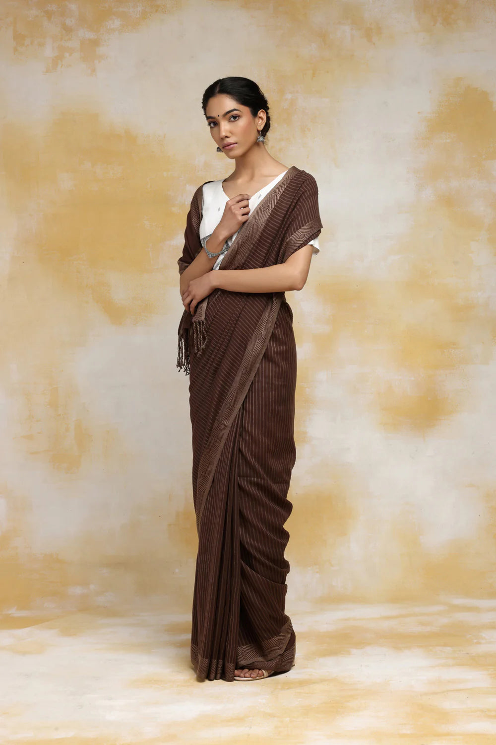 Handloom Brown Shantipuri Mul Cotton Saree