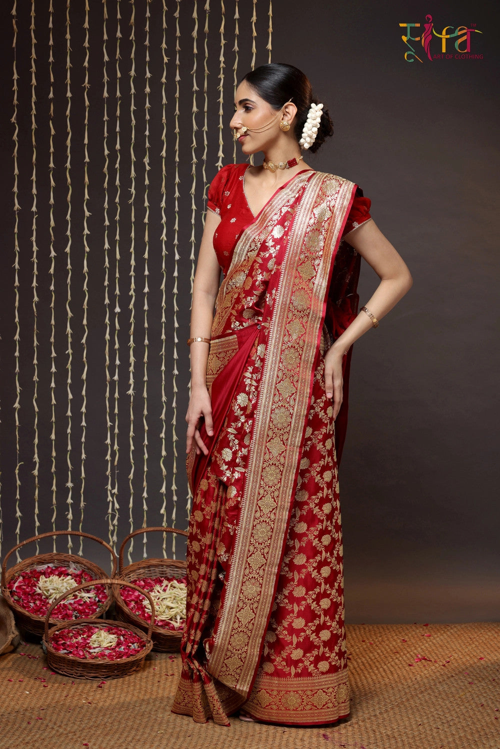 Red handloom pure silk traditional Banarasi Saree