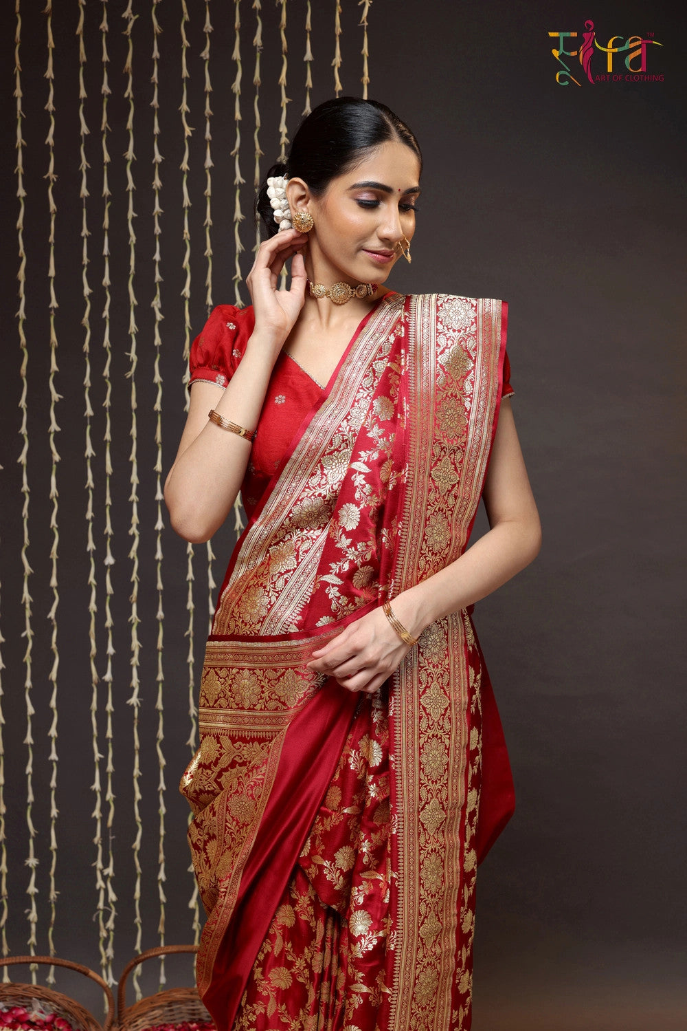 Red handloom pure silk traditional Banarasi Saree