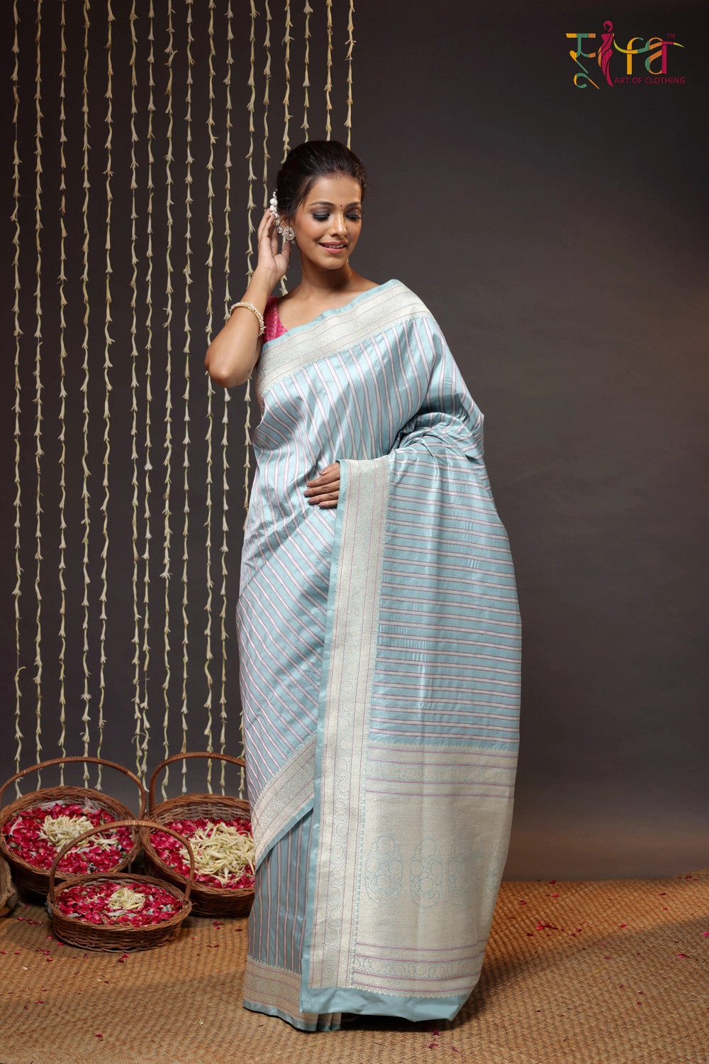 Arctic blue pure silk brocade Banarasi Saree