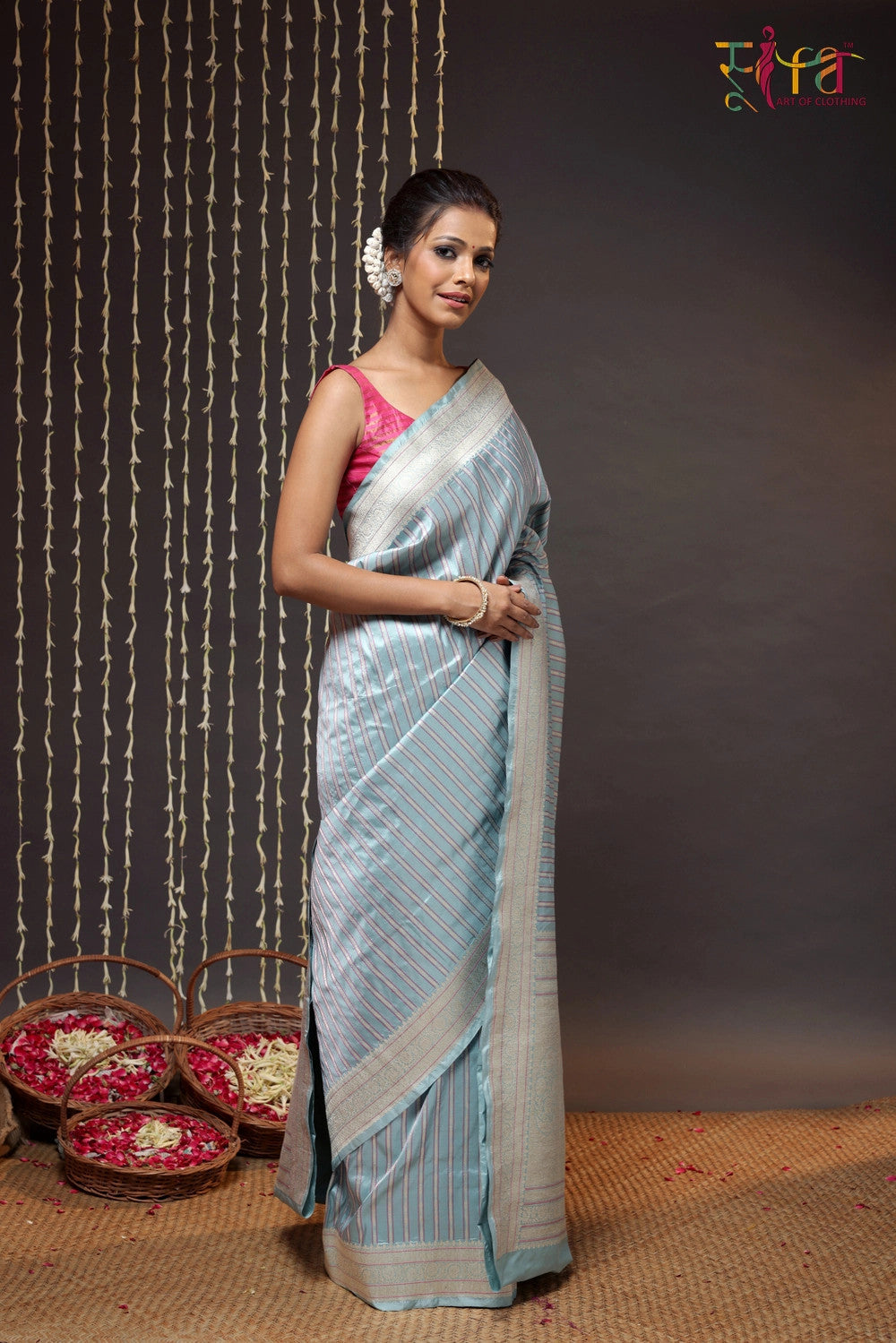 Arctic blue pure silk brocade Banarasi Saree