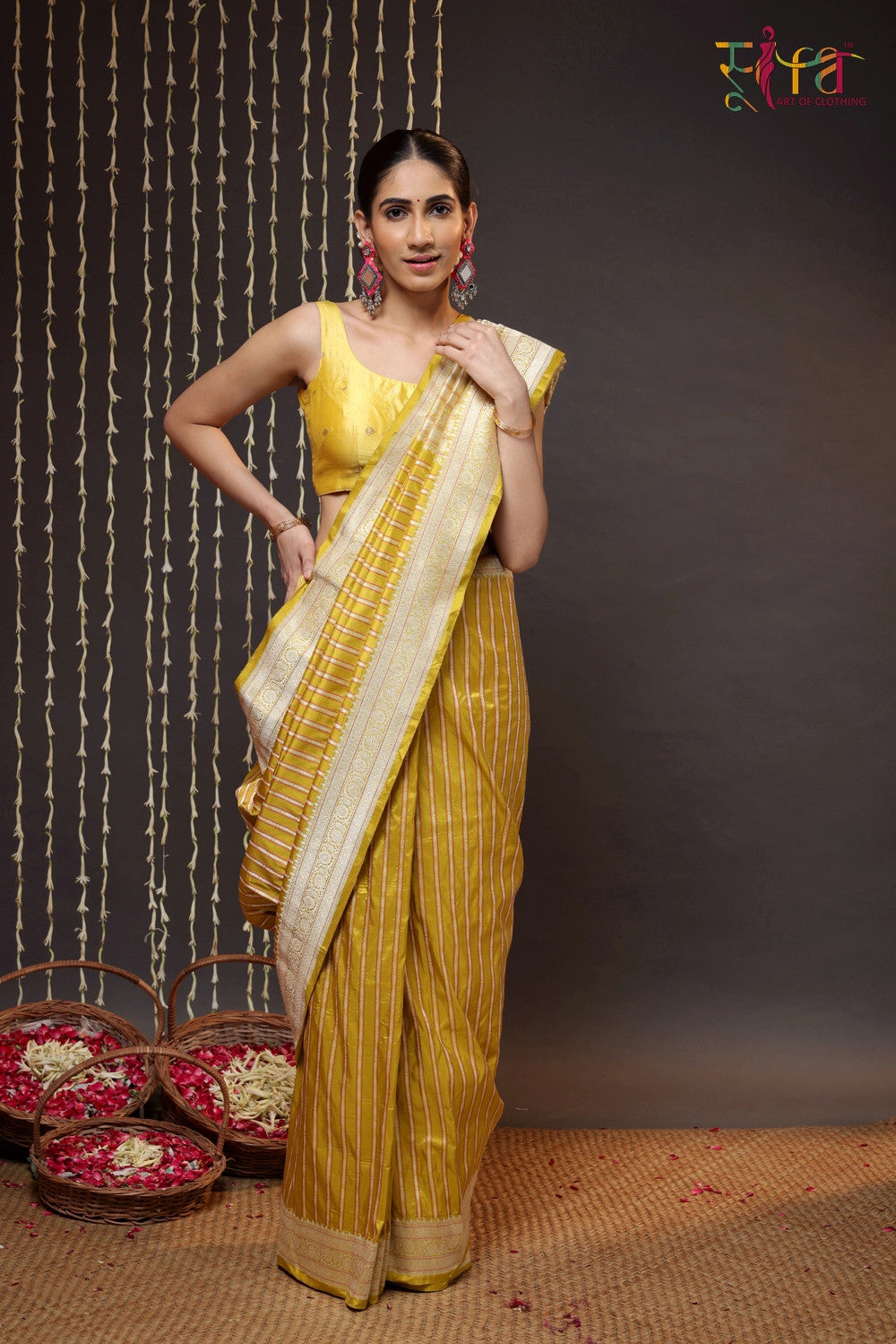 Tuscany Yellow Pure Silk Brocade Banarasi Saree