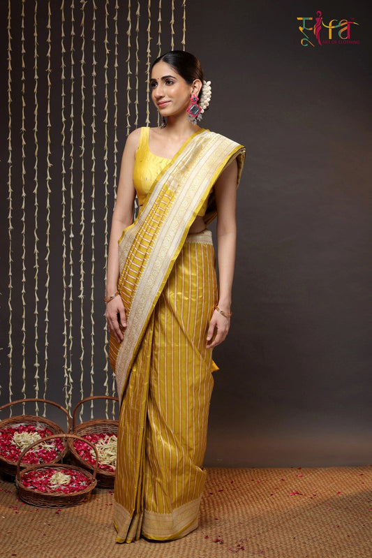 Tuscany Yellow Pure Silk Brocade Banarasi Saree