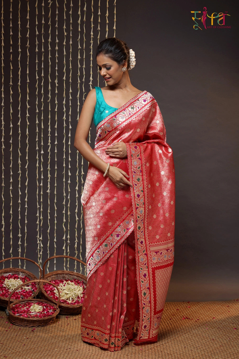 Rose Red Handloom Pure Silk Banarsi Saree