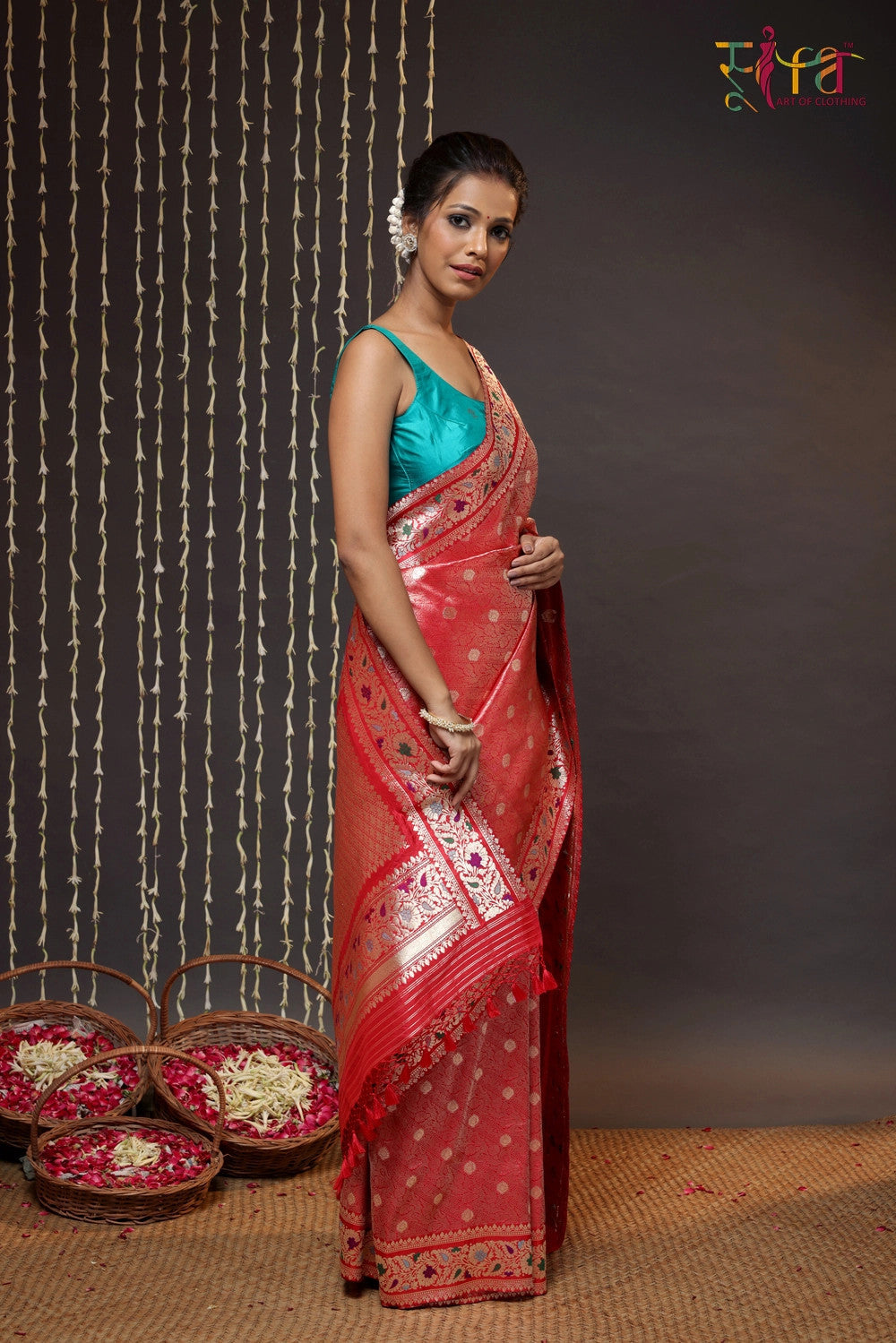 Rose Red Handloom Pure Silk Banarsi Saree