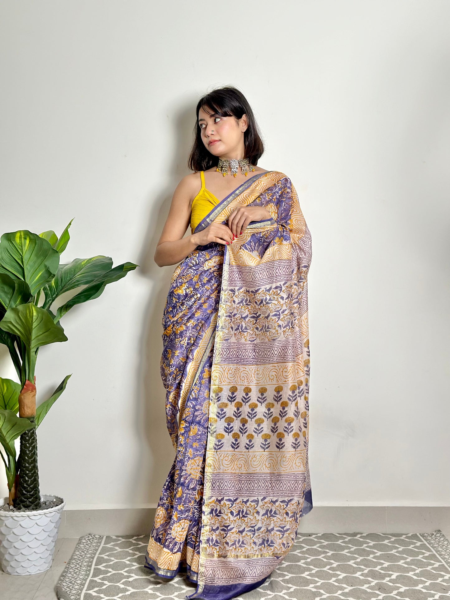 Anika - Handblock Printed - Chanderi Silk Saree