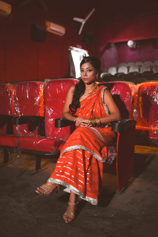 Inaya Orange Jhilmil Saree