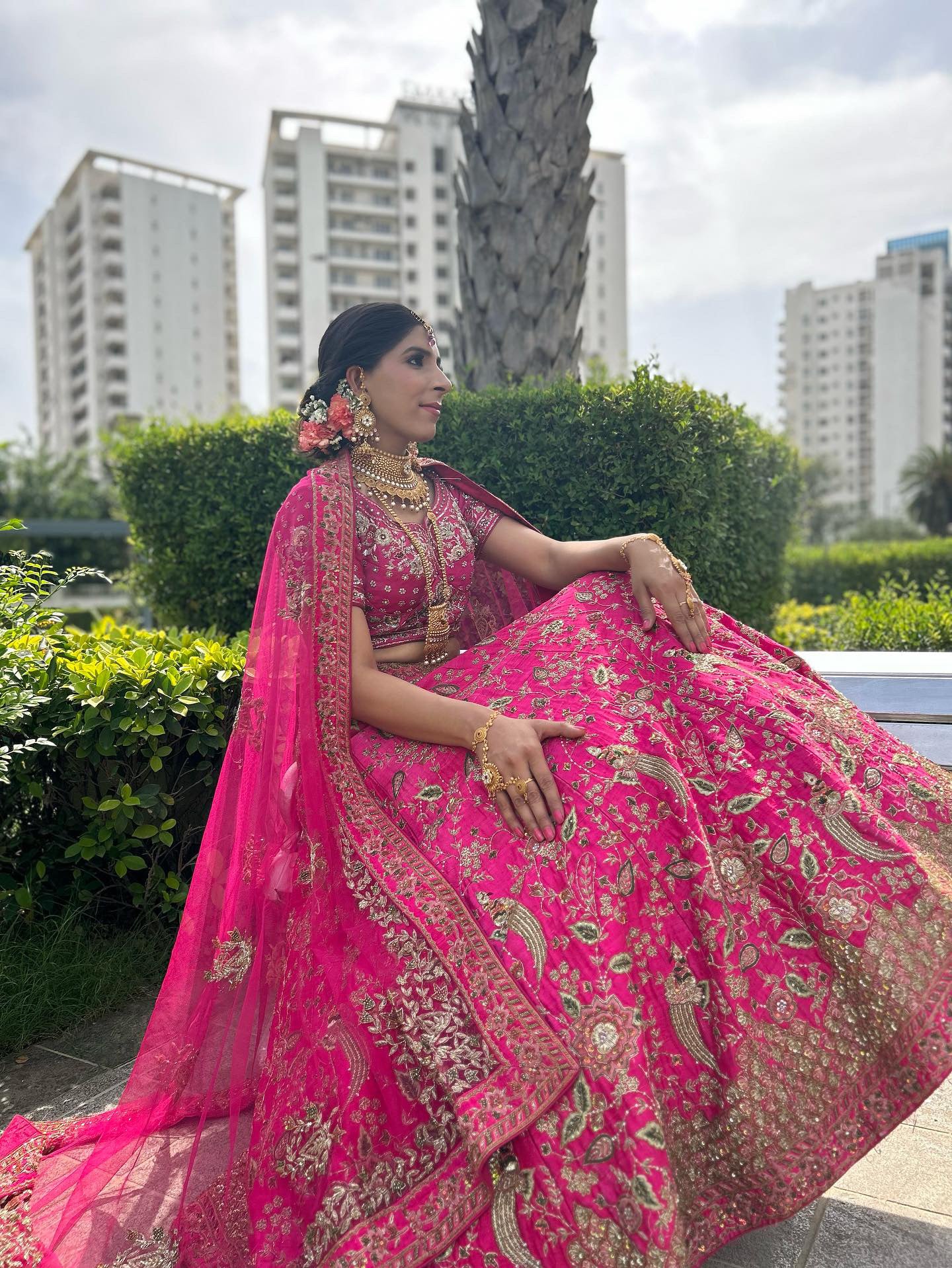 Rani Pink hand embroidered resham work bridal lehenga