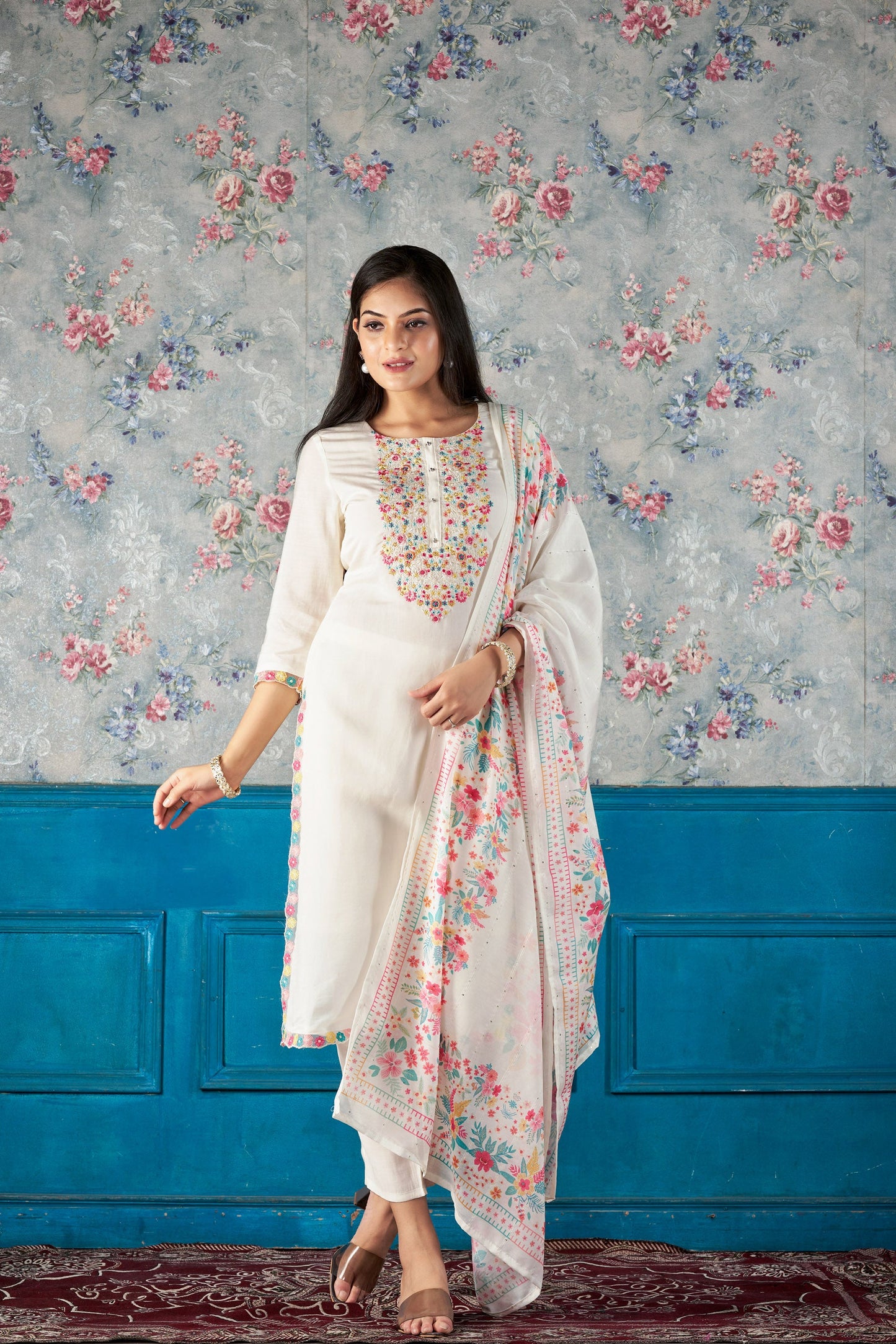 Pearl Glow Romon Silk Kurta set with delicate embroidery