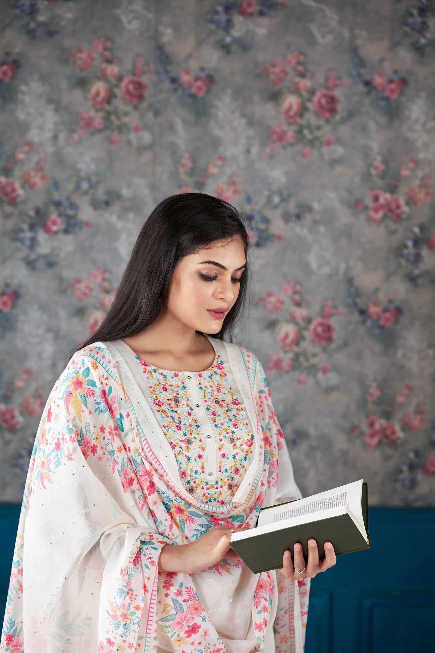 Pearl Glow Romon Silk Kurta set with delicate embroidery